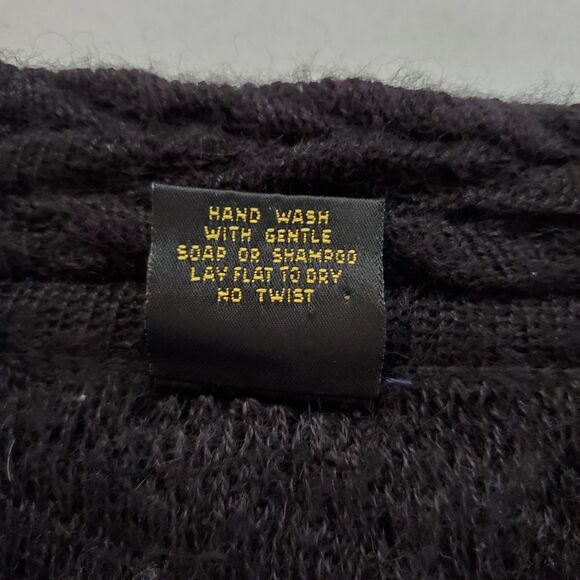 100% Alpaca Coatigan Made in Peru Black Raised Knit Sweater Jacket Grandpacore - Picture 8 of 8